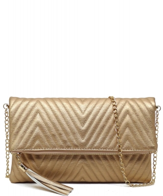 Chevron Quilted Bifold Crossbody Clutch LP048QA ROSE GOLD